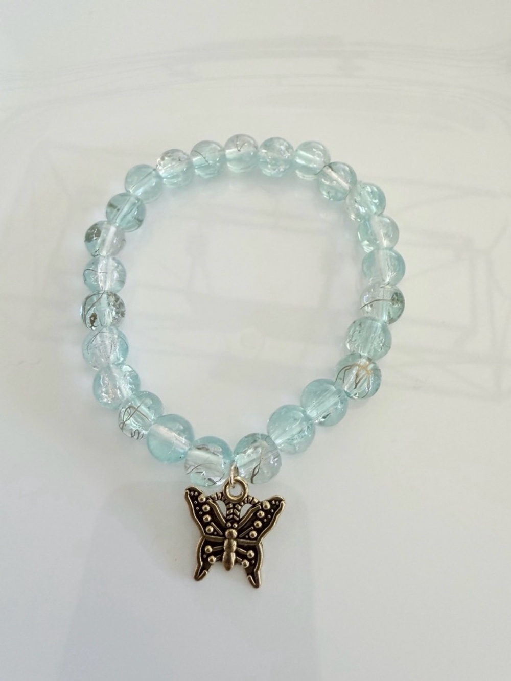 Coquette Light Blue Beaded Bracelet with Butterfly Charm Girlhood Boho Jewelry